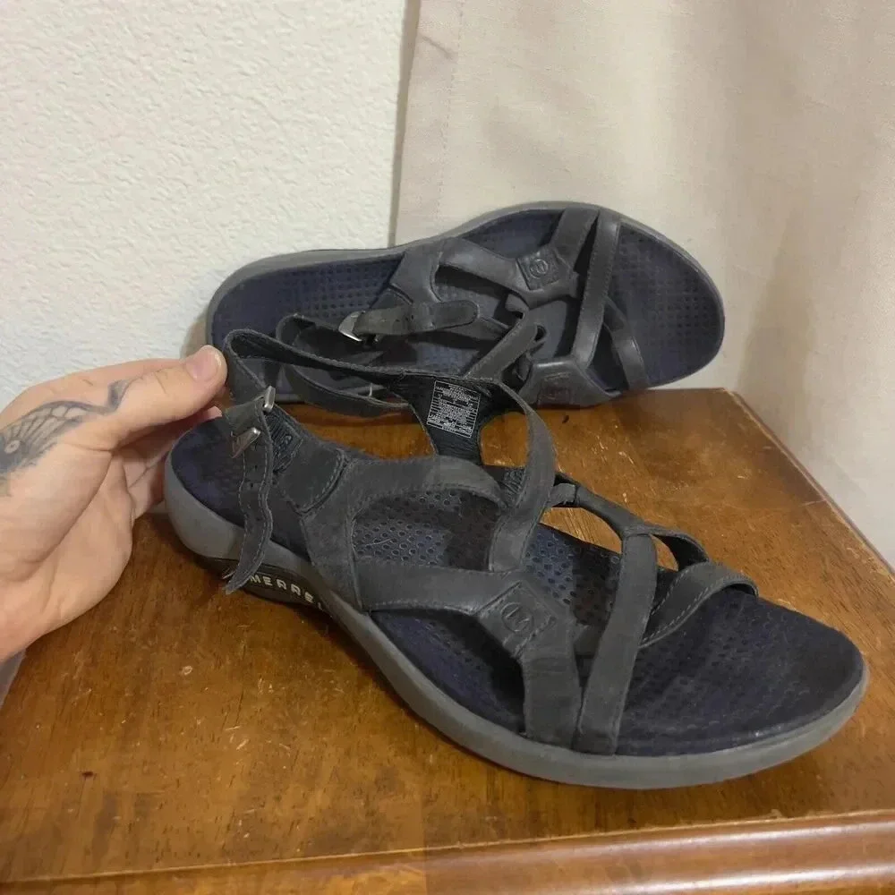 Merrell Agave Women's Sandals Navy Blue Leather Strappy Adjustable Size 8 Hiking